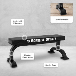 Gorilla Sports ® Flachbank Massiv Schwarz