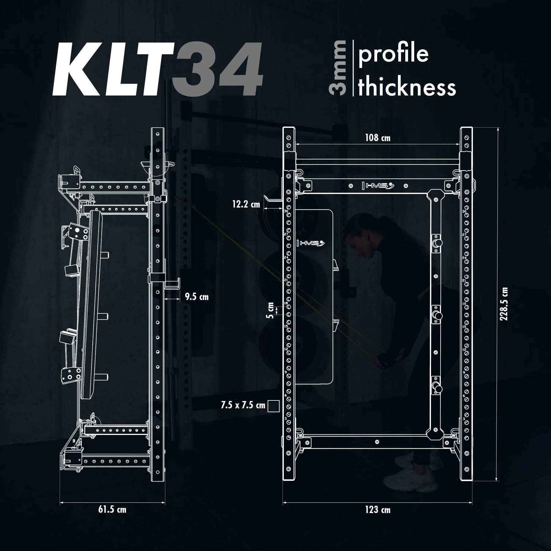 HMS KLT34 WALL-POWER-RACK grau - schwarz