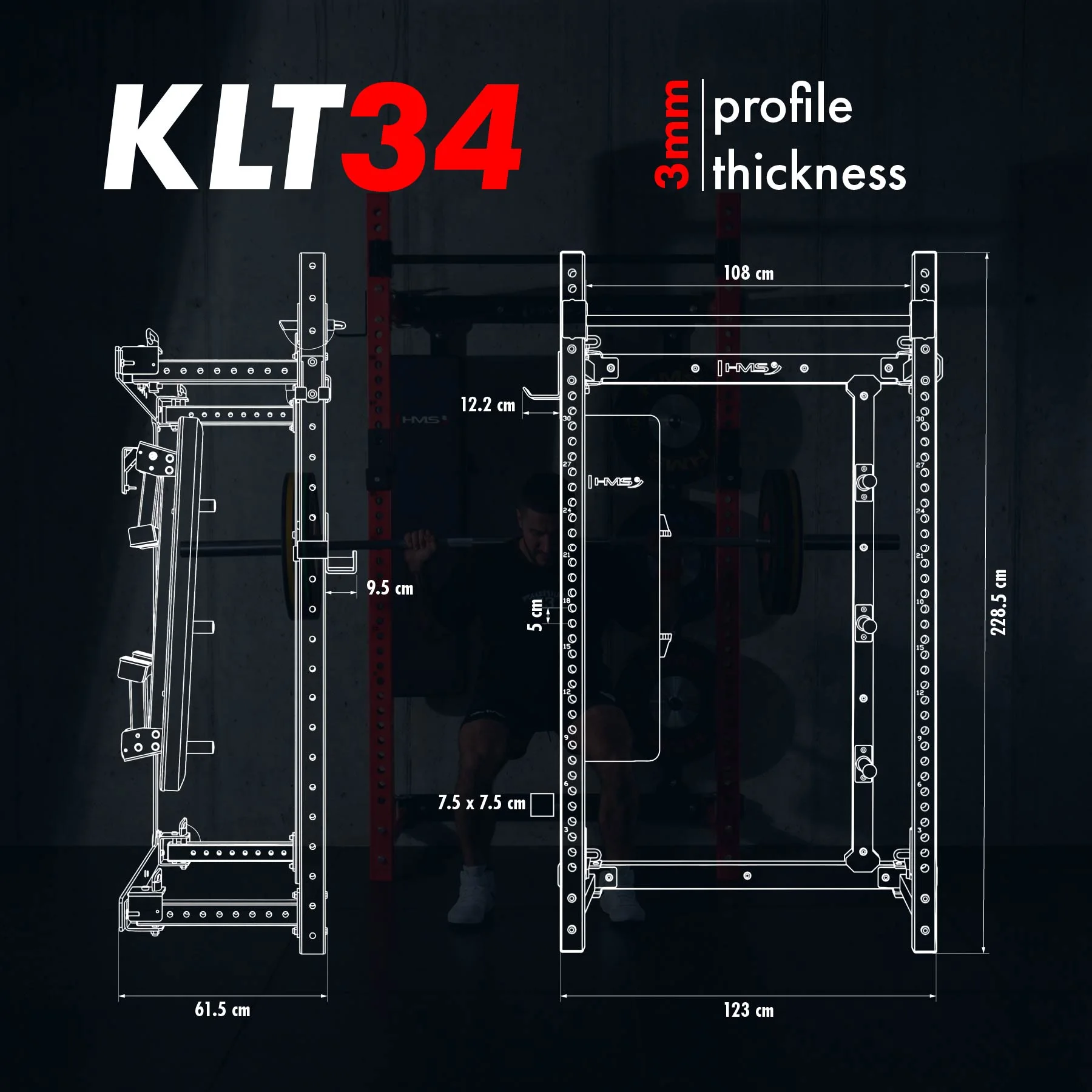 HMS KLT34 WALL-POWER-RACK rot - schwarz